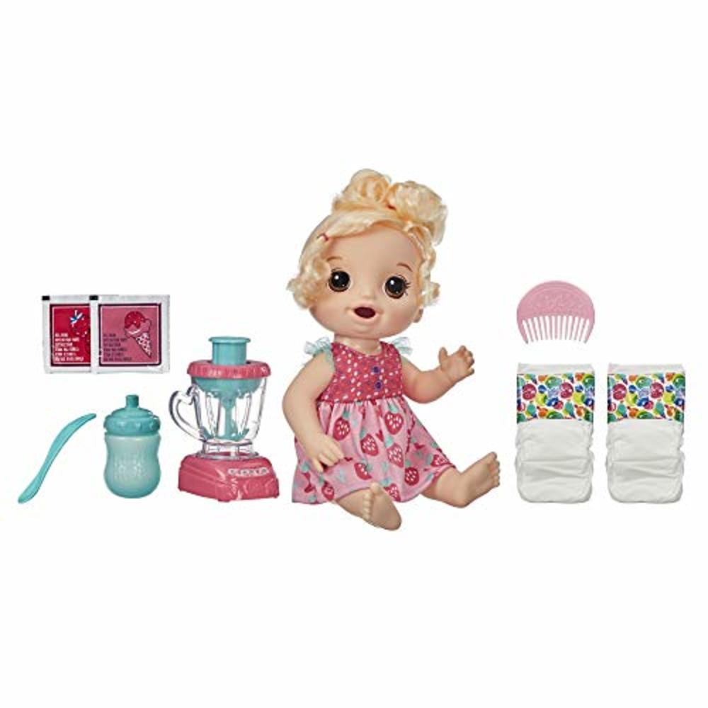 Baby Alive Magical Mixer Baby Doll Strawberry Shake with Blender Accessories, Drinks, Wets, Eats, Blonde Hair Toy for Kids Ages 
