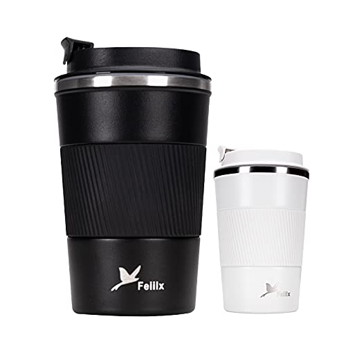 Feiilx Double-layer Stainless Steel Travel cup, Vacuum Insulated coffee cup, Fat-bottomed cup with Flip Lid, 18 Ounces (Approximately 5