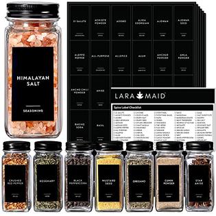 Laramaid 222 Minimalist Spice Jar Label Set, White Text on Black Matte Vinyl Waterproof Label laramaid spice containers