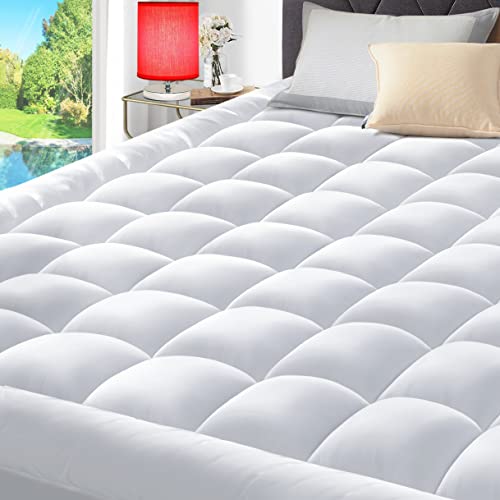 ELEMUSE King cooling Mattress Pad Quilted Bed Mattress Topper Elastic Fitted Mattress Protector Pillow Top Mattress cover with 8