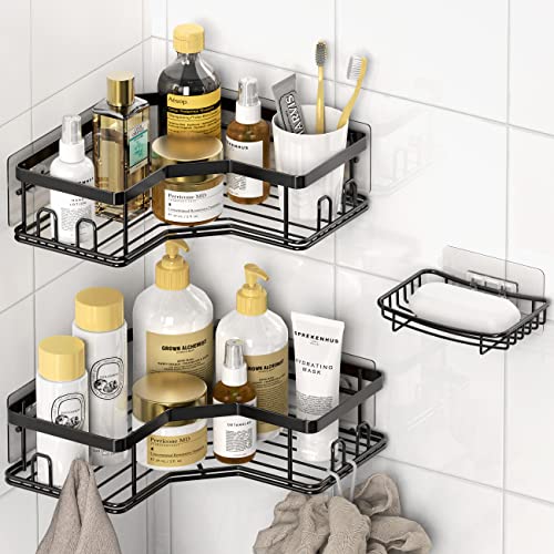 MAXIFFE corner Shower caddy, Shower Organizer corner Shower Shelf with Sopa Dish,3-Pack Adhesive Stainless Steel Shower Rack for