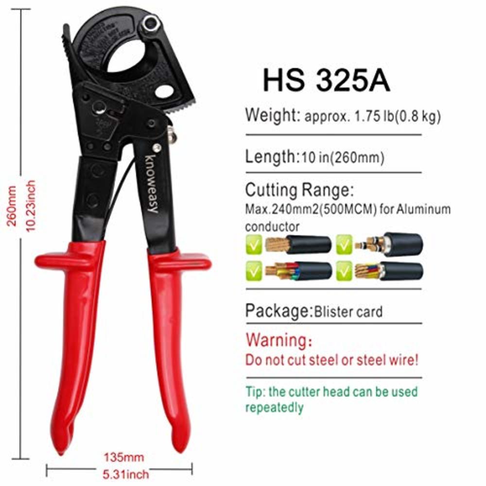 Knoweasy Cable Cutter,Knoweasy Heavy Duty Aluminum Copper Ratchet Cable Cutter and Wire cutter up to 240mm²