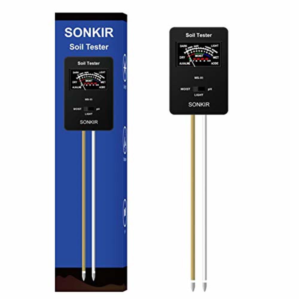 SONKIR Soil pH Meter, MS-X1 Upgraded 3-in-1 Soil Moisture/Light/pH Tester Gardening Tool Kits for Plant Care, Great for Garden, 