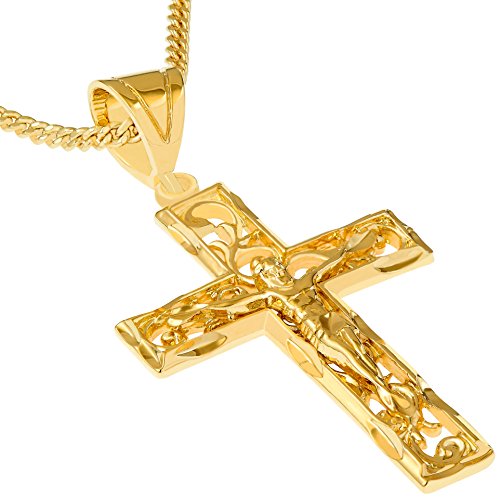 LIFETIME JEWELRY Large Filigree Crucifix Cross Necklace for Men & Women 24k Gold Plated (Gold Crucifix with 20" Chain)