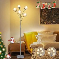 DINGLILIGHTING Modern Globe LED Floor Lamps for Living Room-DLLT Standing Lamps with 5 Lights for Bedroom, Tall Pole Tree Accent Lighting for M
