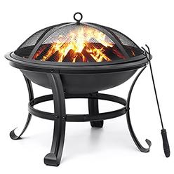 SINGLYFIRE 22 inch Fire Pit for Outside Outdoor Wood Burning Small Bonfire Pit Steel Firepit Bowl for Patio Camping Backyard Dec