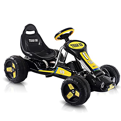 HONEY JOY Go Kart for Kids, 4 Wheel Quad Racing Style Pedal Car w/3-Point Adjustable Seat & Non-Slip Wheels, Pedal Powered Ride