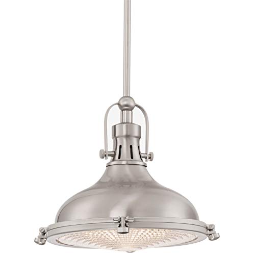 Kira Home Beacon 11" Industrial Farmhouse Pendant Light with Round Fresnel Glass Lens, Adjustable Hanging Height, Brushed Nickel