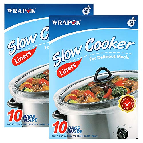 WRAPOK Small Slow Cooker Liners Kitchen Disposable Cooking Bags BPA Free  for Oval or Round Pot, Size 11 x 16 Inch, Fits 1 to 3 Q