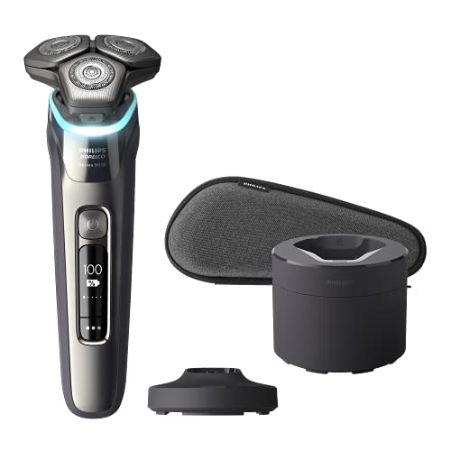 Philips Norelco 9800 Rechargeable Wet & Dry Electric Shaver with Quick Clean, Travel Case, Pop up Trimmer, Charging Stand, S9987