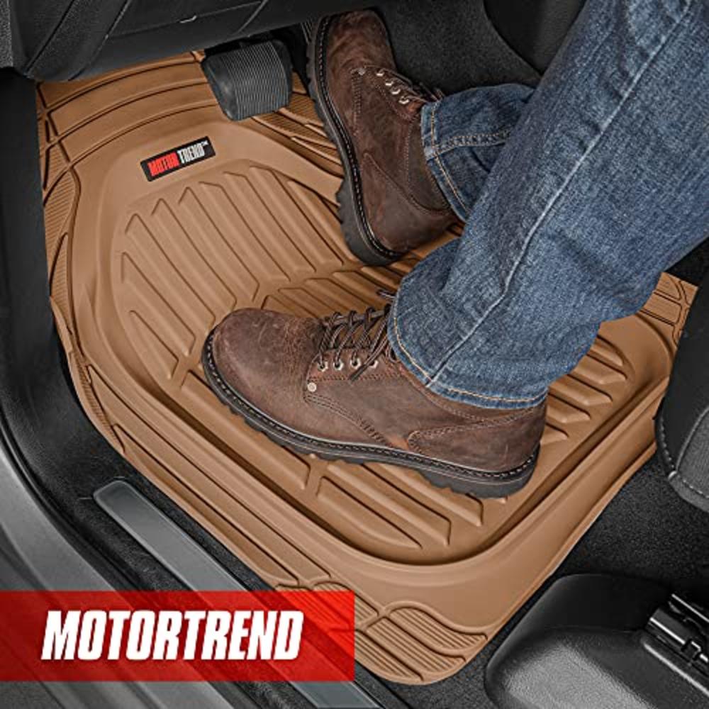 Motor Trend Original FlexTough Beige Rubber Car Floor Mats with Trunk Cargo Liner - All Weather Automotive Floor Mats, Heavy Dut