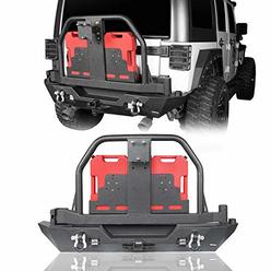 Hooke Road Rear Bumper & Spare Tire Carrier w/Oil Drum Holder & Receiver Hitches Compatible with Jeep Wrangler JK & Unlimited 20