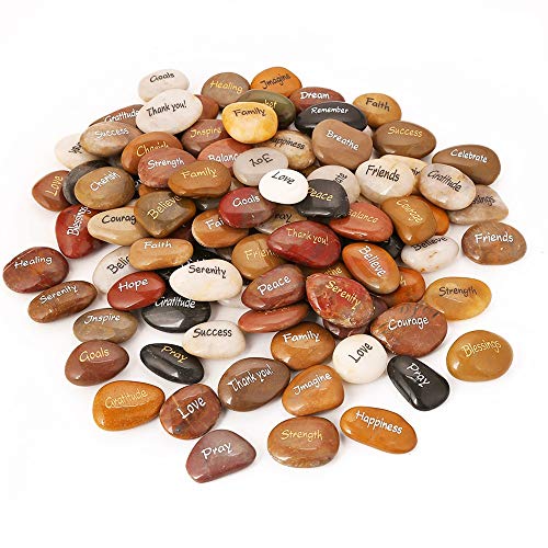 ROCKIMPACT 100PCS Engraved Rocks Different Words Inspirational Stones Bulk Faith Stones Novelty Gifts Zen Stones Gratitude Rocks