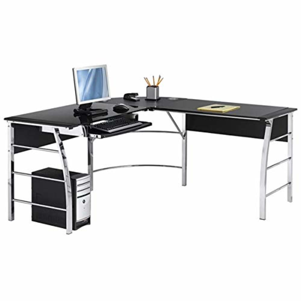 Realspace Mezza 62"W L-Shape Corner Desk, Black/Chrome