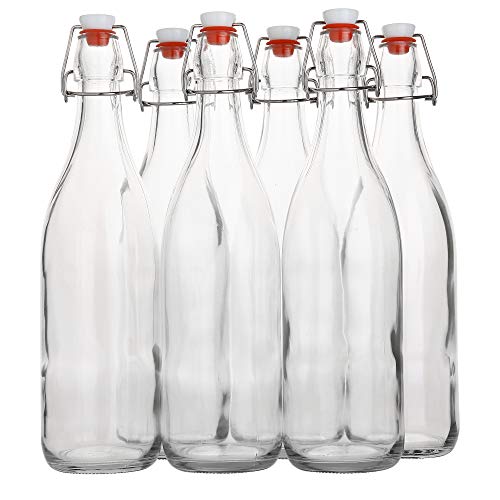 AYL Flip Top glass Bottle 1 Liter  33 fl oz] Pack of 6] - Swing Top Brewing Bottle with Stopper for Beverages, Oil, Vinegar, Kombuch
