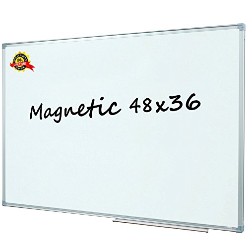 Lockways Magnetic Dry Erase Board, White Board 48 x 36 Inch, Silver Aluminium Frame