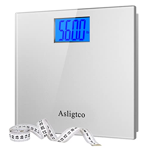 Asligtco Bathroom Scale 560lbs High Capacity Scale for Body Weight Extra Large Platform Backlit Display Digital Scales with Tape Measure & Battery