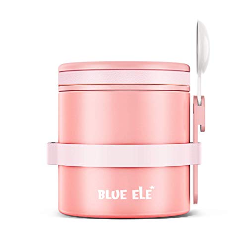 BLUE ELE Leakproof, Vacuum Insulated Thermos Hot Lunch containers with ceramic-coated Stainless Steel, Easy grip Lid, and Foldin