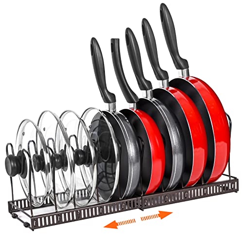 ROOHUA Pot Rack Organizer -Expandable Pot and Pan Organizer for cabinet,Pot Lid Organizer Holder with 10 Adjustable compartment for Kit