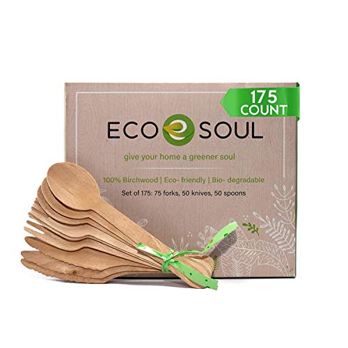 EcO SOUL Biodegradable cutlery  Bamboo Silverware Utensils Flatware  Bamboo cutlery Set  Set Of Forks, Spoons, Knives  Eco-Frien