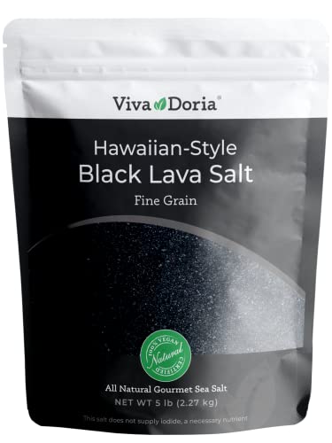 Viva Doria Hawaiian Black Lava Sea Salt, Fine grain, Lava Salt, 5 lb (227 kg)