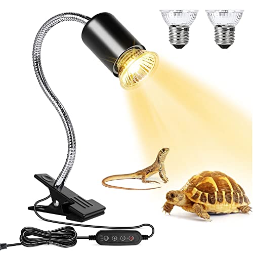 Buddypuppy Reptile Heat Lamp, UVA UVB Reptile Light with 360A Rotatable Hose and Timed, Heating Lamp with 2 Bulbs Suitable B
