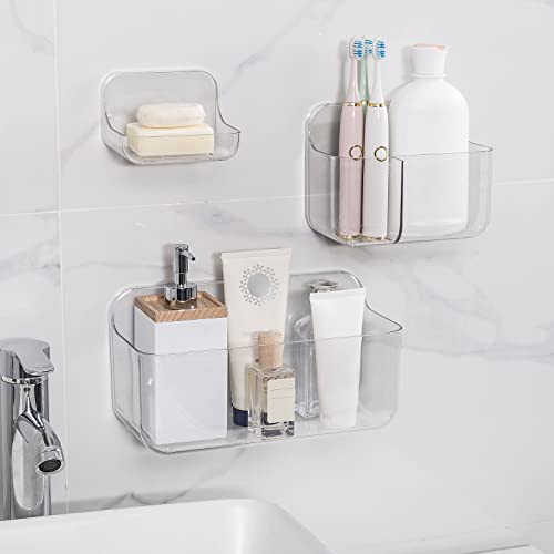 Ettori 3 Pack Shower caddy,Soap Dish and Toothbrush Holder,Wall Mounted Rustproof Plastic Shower Storage for Inside Shower and Bathroom