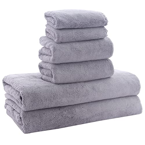 MOONQUEEN Ultra Soft Towel Set - Quick Drying - 2 Bath Towels 2 Hand Towels 2 Washcloths - Microfiber coral Velvet Highly Absorb