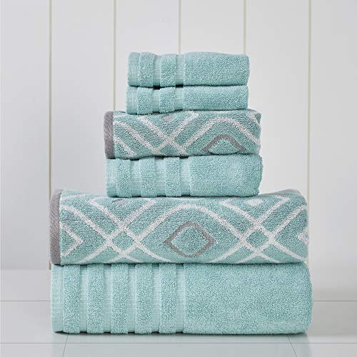 Modern Threads 6-Piece Yarn Dyed Oxford Stripe JacquardSolid Ultra Soft 550gSM 100% combed cotton Towel Set Aqua