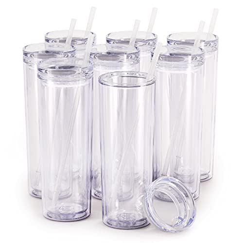 Maars Drinkware Maars Skinny Acrylic Tumbler with Lid and Straw  18oz Premium Insulated Double Wall Plastic Reusable cups - clear, 8 Pack