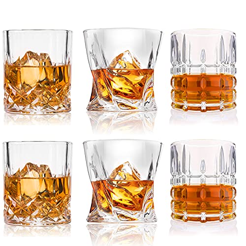 Deecoo Whiskey glasses-Premium 10, 11 OZ Scotch glasses Set of 6 Old Fashioned Whiskey glassesStyle glassware for BourbonRum glassesBar