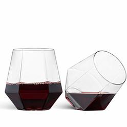 Munfix 32 Pack Diamond Shaped Plastic Stemless Wine glasses Disposable 12 Oz clear Plastic Wine Whiskey cups Shatterproof Recyclable an