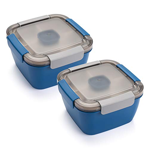 Freshmage Salad Lunch containers To go, 2 Packs 52 oz Salad Bowls with 3 compartments, Salad Tupperware for Salad Toppings, Men,