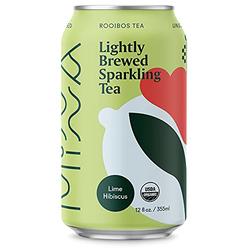 Minna Organic Sparkling Iced Tea - LIME HIBIScUS ROOIBOS TEA: No Sugar, Zero calorie, Lightly Brewed, Refreshing, Non-gMO, Fair 