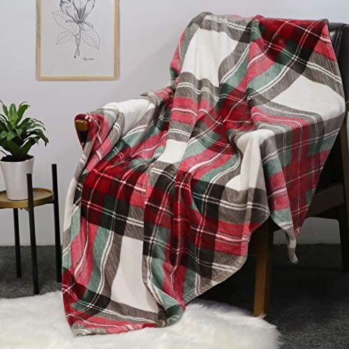 HOMRITAR Ultra Soft Throw Blanket with Plaid, cozy Flannel Fleece Luxury Blanket for Bed, Sofa and couch (50 x 60 inch, Red)