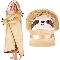 HAPPY FUEL Sloth Wearable Hooded Blanket for Adults - Super Soft Warm cozy Plush Flannel Fleece Throw & Sherpa Hoodie cloak Wrap - Sloth gi