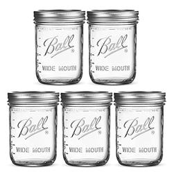 Sewanta Ball Wide Mouth Mason Jars 16 oz 5 Pack] With mason jar lids and Bands, Ball mason jars 16 oz - For canning, Fermenting, Picklin