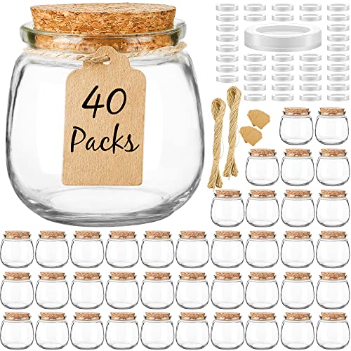 Syntic 40 Pack Empty candle Jars for candle Making, 7oz Small glass Jars with cork Lids, Honey Jars with PE Lids for Wedding Fav