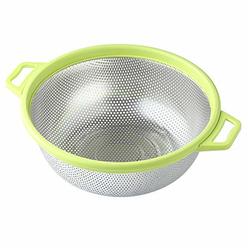 HiramWare Stainless Steel colander With Handle and Legs, Large Metal green Strainer for Pasta, Spaghetti, Berry, Veggies, Fruits, Noodles,