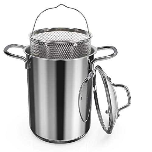 Navaris Asparagus Pot - Stainless Steel Asparagus Vegetable Steamer Spaghetti Pasta Stovetop cooker with Removable Basket and Li