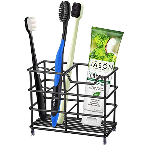 Urbanstrive 304 Stainless Steel Bathroom Toothbrush Holder Toothpaste Holder Stand Bathroom Accessories Organizer (Black, Small)