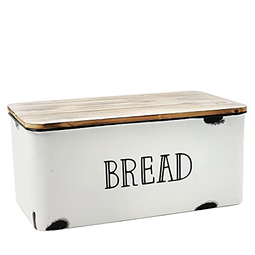AVV Farmhouse Bread Box for Kitchen countertop Metal White Loaf of Bread Storage container Large Vintage Bin Retro Rustic counte