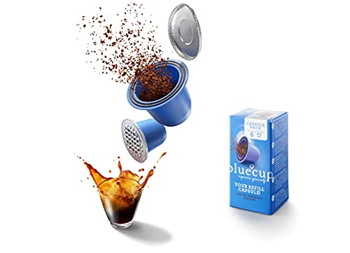 BLUEcUP Reusable capsules for Bluecup 6 capsules] Refillable Pods compatible with Nespresso Machines (Original line)