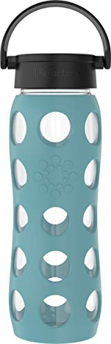 Lifefactory 22-Ounce glass Water Bottle with classic cap and Protective Silicone Sleeve, Aqua Teal