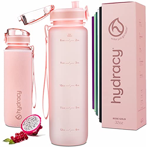 Hydracy Water Bottle with Time Marker -Large 32oz BPA Free Water Bottle & No Sweat Sleeve -Leak Proof gym Bottle with Fruit Infu