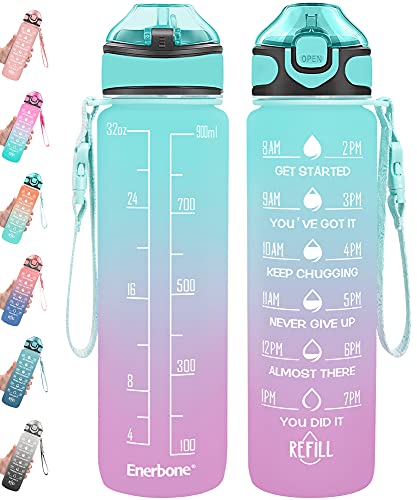 Enerbone 32 oz Water Bottle with Times to Drink and Straw, Motivational  Drinking Water Bottles with carrying Strap, Leakproof BP