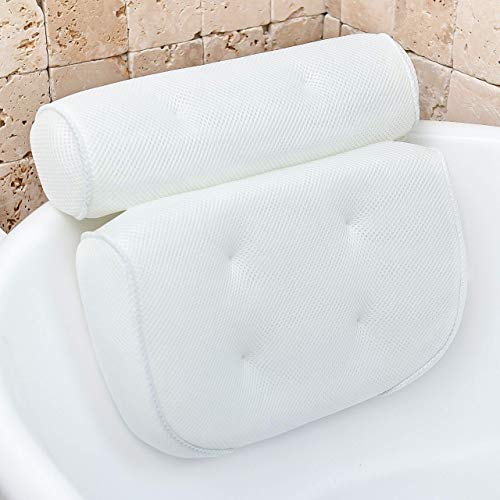 Monsuri Bathtub Pillow for Neck and Shoulder: Spa Bathroom Accessories Bath Pillow for Bathtub with 6 Suction cups Luxury Headrest Bath 