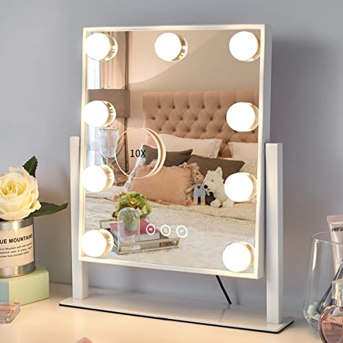Kotdning Vanity Mirror with Lights,Lighted Vanity Mirror with 9 Dimmable Bulbs for Dressing Room & Bedroom,3 color Lighting,Mode