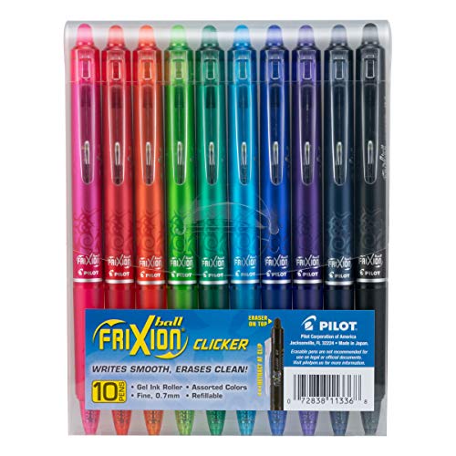 Pilot Automotive PILOT FriXion clicker Erasable, Refillable & Retractable gel Ink Pens, Fine Point, Assorted color Inks, 10-Pack Pouch (11336)