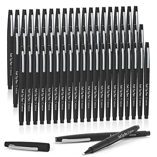 Lelix Felt Tip Pens, 60 Black Pens, 07mm Medium Point Felt Pens, Felt Tip Markers Pens for Journaling, Writing, Note Taking, Planner, Perfect for Art